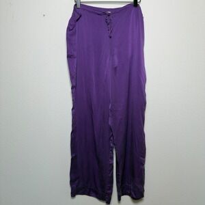 Papinelle Women 100% Silk Pajama Pants Large Purple Wide Leg Luxury Lounge